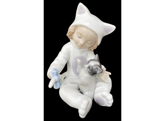 Authentic Retired Lladro 'My Playful Kitty' Girl Figurine