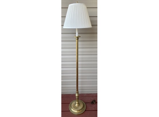 Brass Toned Floor Lamp With White Shade