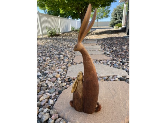 Ceramic Parent And Child Bunny Statue