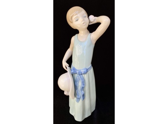 Authentic Retired Lladro 'Girl Holding Hat And Flower' And 5010