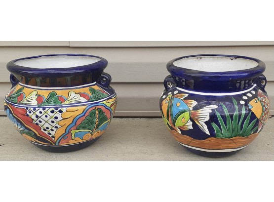 2 Beautiful Signed Hand Painted Vases From Tamaulipas Mexico