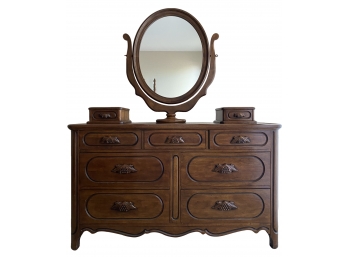 Solid Cherry Davis Cabinet Co, Lillian Russel Chest Of Drawers With Seven Drawers, Mirror,  And Jewelry Boxes