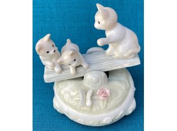 Porcelain Music Box Two Kittens On Seesaw