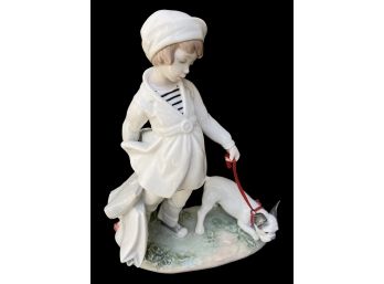 Authentic Retired Lladro 'Girl With French Bull Dog' Figurine
