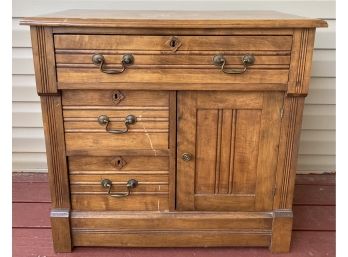 Solid Oak Three Door Commode With Dove Tailed Drawer