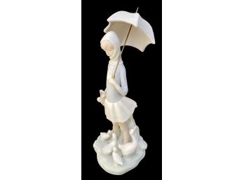 Authentic Retired Lladro 'Girl With Umbrella And Ducks Geese' 4510