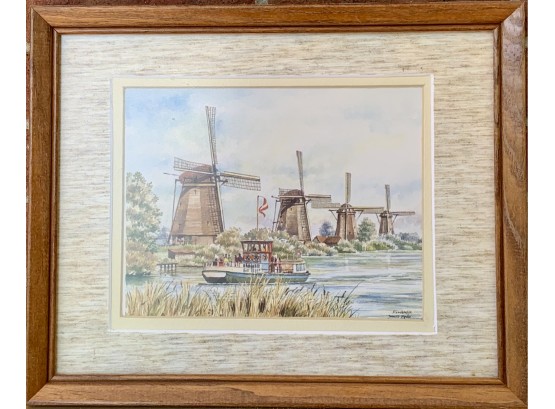 Print In Frame Featuring Danish Riverboat & Windmills