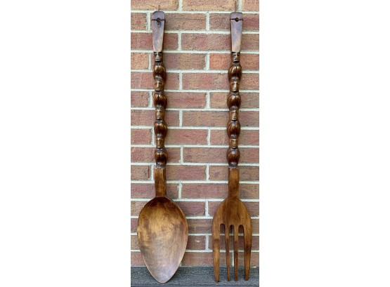 2 Pc. Large Wooden Spoon/fork Wall Carvings