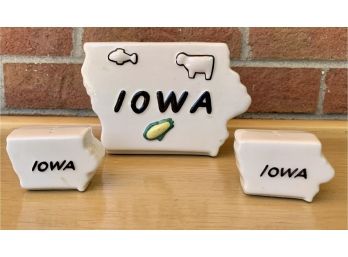 3 Pc. Iowa State Souvenir Ceramic Wall Vase & Salt And Pepper Shakers