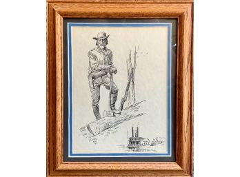 Framed C.M.russel Reproduction Sketches- 'Wood Hawk '