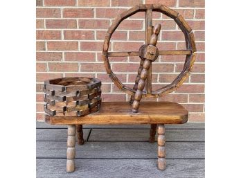 Vintage Wood Spinning Wheel Planter