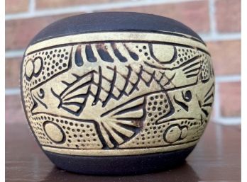 Small Ceramic Pot With Glazed Interior