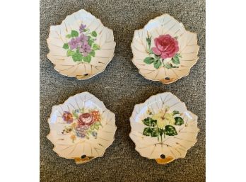 4 Dishes With Floral Designs In Leaf Shape By Nasco