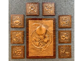 9 Pc. Copper Ware Embossed Hammered Wall Art On Wood Board