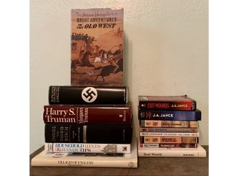 Group Of 14 Mixed Fiction & Non Fiction, History And Westerns Books