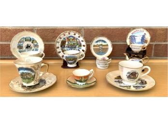 19 Pc. Vintage Souvenier Porcelain Cups, Saucers And Stands