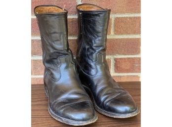 Justin Size 9E Mens Short Black Leather Boots W/low Heel