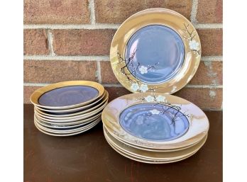 16 Pc. Vintage Japanese Plates With With Cherry Blossoms
