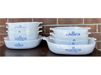 8 Pc. Corning Ware With Blue Flower Design