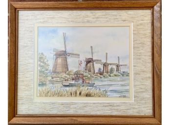 Print In Frame Featuring Danish Riverboat & Windmills
