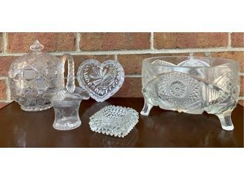 6 Pc. Vintage Glass Lot With Cut Crystal And Pressed Glass