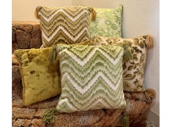 5 Pc. Vintage Decorative Cushions In Various Shades Of Green