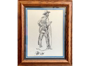 Framed C.M.russel Reproduction Sketches- 'the Cowboy '