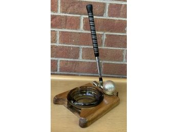 Vintage Ashtray With Stand And Fun Telescoping Putter & Metal Golf Ball