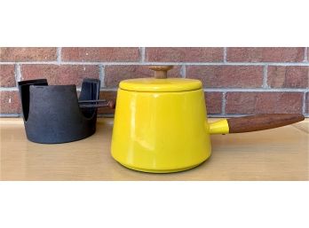 Vintage MCM COPCO Enameled Fondue Pot With Cast Iron Base