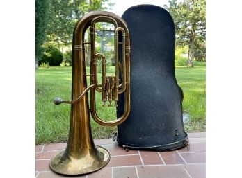 Antique Tuba On Brass Horn With Case Made By Pioneer #118989