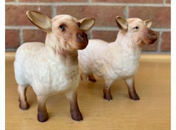 Pair Of Vintage Ceramic Sheep By Ucagco Ceramics Japan