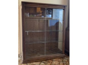 Great MCM Small Wood Display Cabinet With Sliding Glass Doors & 3 Glass Shelves