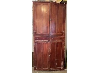 Large Antique 4 Door Garage Wood Cabinet With Contents