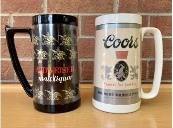 2 Vintage Thermo-serv Plastic Insulated Coors & Budweiser Beer Mugs