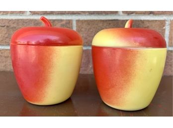 Vintage Milk Glass With Painted Apple Design Jars With Lids