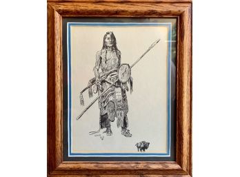 Framed C.M.russel Reproduction Sketches- 'the Buffalo Hunter'
