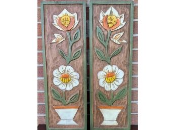 Pair Of MCM Plaster Wall Decor With Flowers