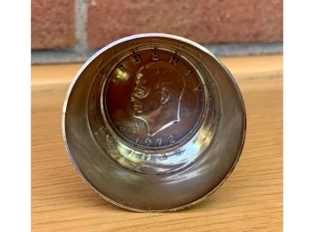 Great Silver Plate W/Eisenhower Silver Coin Bottom 1972 Shot Glass