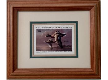 Framed Stamp Picture With Duck In Wood Frame