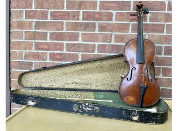 Antique Violin By Imperial In Wood Case FOR PARTS OR REPAIR