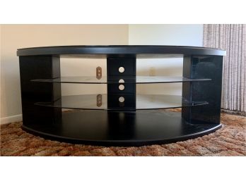 Black Oval Glass Media Table With Shelves