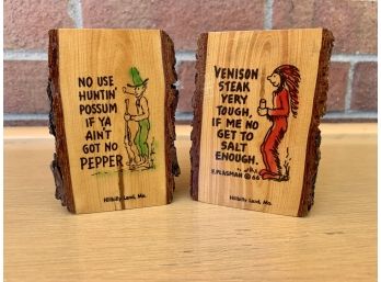 Vintage Hillbilly Land Wood Salt- Pepper Shakers