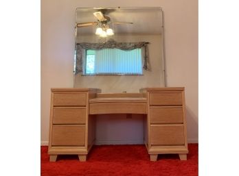 Beautiful Vintage Light Oak Mirrored Vanity With 7 Drawers By Quality Hallmark Furniture
