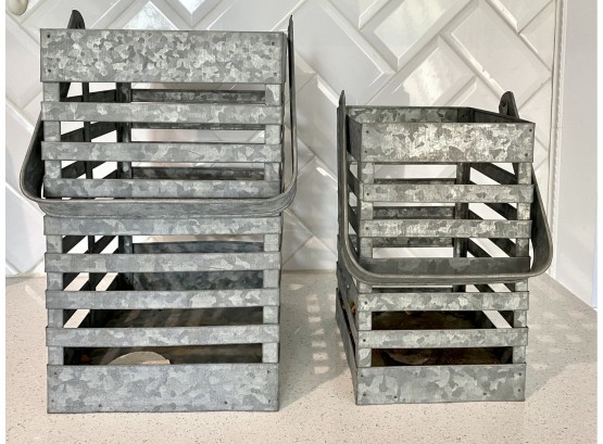 Pair Of Outdoor Tin Baskets Perfect For Plants Or Lights