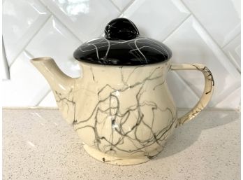 Vintage Ceramic Tea Pot With Marbled Paint