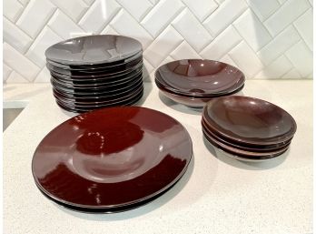 Gorgeous Set Of Crate And Barrel Burgundy Dishes And Serving Ware
