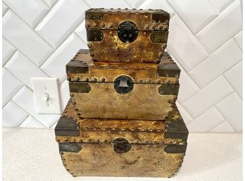 Wood And Faux Leather Finish Nesting Boxes