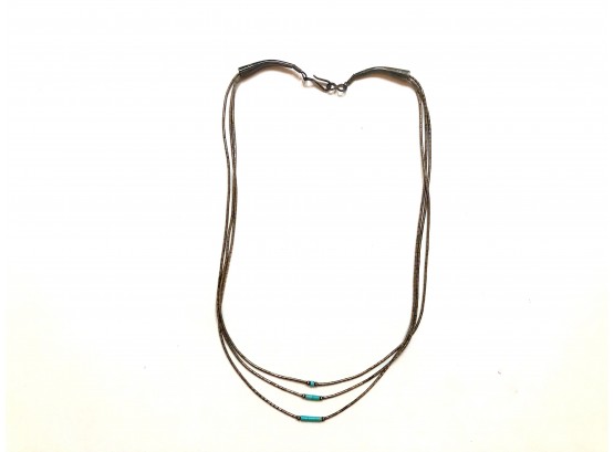 Liquid Silver And Petit Turquoise Stone Necklace