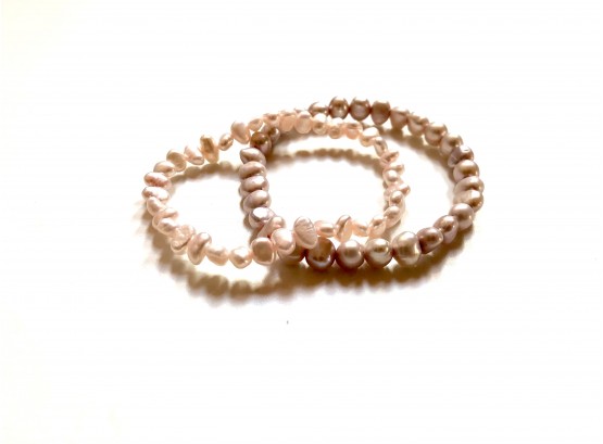 Two Pink Cultured Pearl Elastic Bracelets