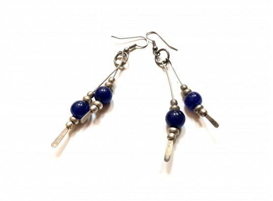 Sterling And Blue Stone Dangle Earrings